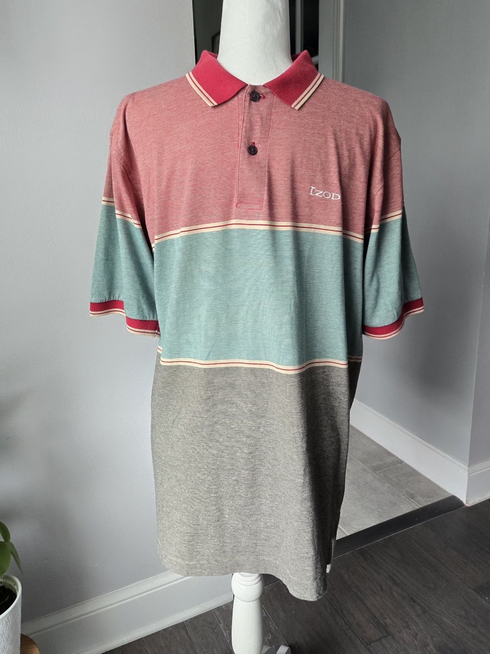 Vintage 90s IZOD Striped Colorblock Polo Shirt Men's Size Medium Retro Golf